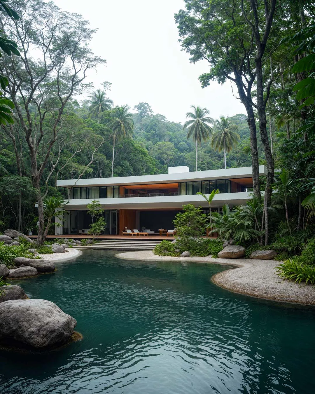 Casa à beira do lago, render feito com IA