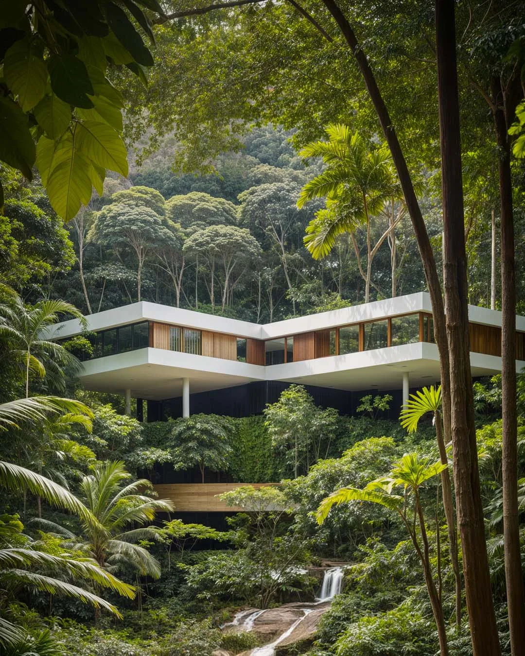 Casa na mata atlântica, render feito com IA